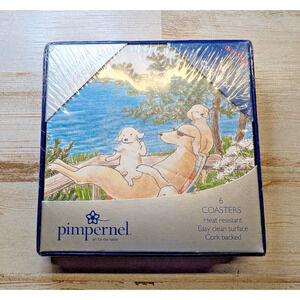 Pimpernel Ciao Bella Pam Braun 6 Coaster Set Dogs Puppy Relaxing Vacation NEW